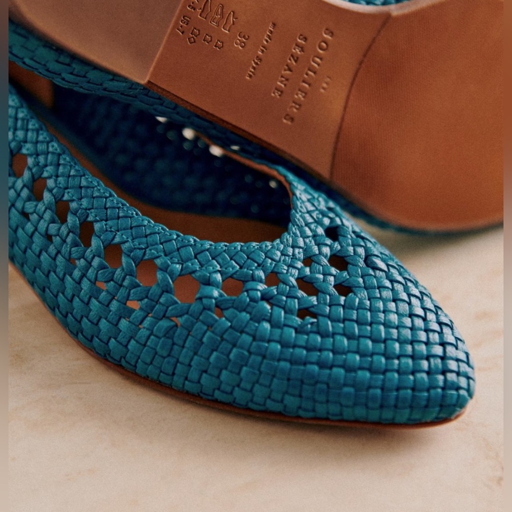 New in box - Sezane Anya Low Ballerinas Smooth Woven Turquoise Blue - Size 6,5